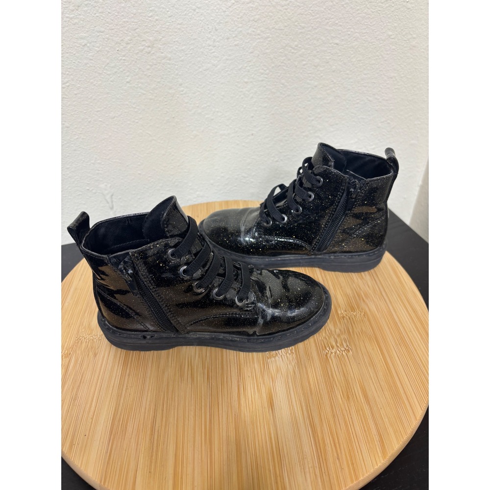 Thereabouts Boots Size 10M Lil Reese Black Glitter Sparkle Lace Up Side Zip - Picture 10 of 13